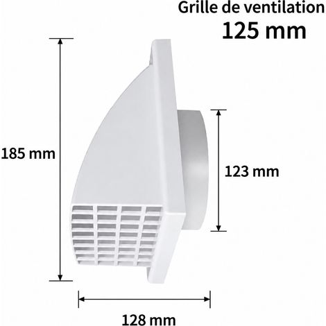 Grille d'aération murale extérieure 125 avec clapet anti-retour et chapeau pare-pluie 125 520 g – Livraison gratuite