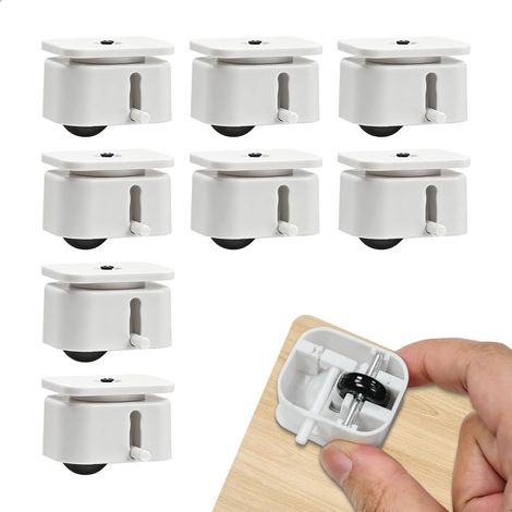 Mini roulettes pour meubles, lot de 8 roues adhésives, 5,6 mm, pivotantes à 360° avec frein, silencieuses, pour tables, chariots, armoires, charge maximale 50 kg (blanches) (1/5)