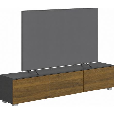 Meuble TV - banc TV - HOMCOM - suspendu ou sur pied, pour téléviseur 65", porte à fermeture douce - bois - 160x30x33cm - noyer (1/5)