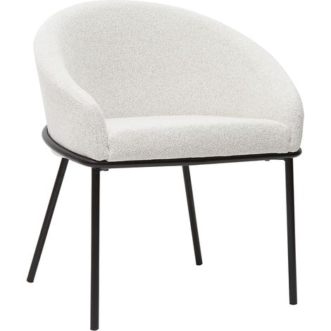 Sedia design in tessuto velluto ciniglia bianco crema e metallo nero JENNA