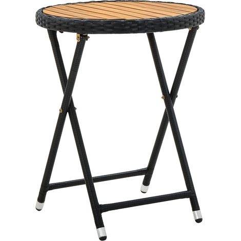 Table basse Table d'appoint pour Salon Chambre - Noir 60 cm Résine tressée et bois d'acacia solide BV137556 - BonneVie (1/5)