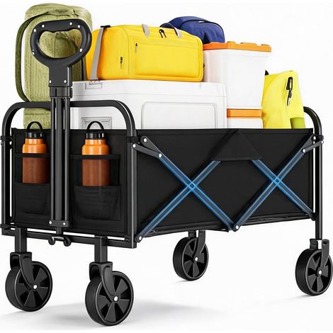 Chariot pliant 220L 172kg - Roues 360° - Sacs latéraux - Porte-gobelet - Poignée réglable - 73×46.5×89.5 cm