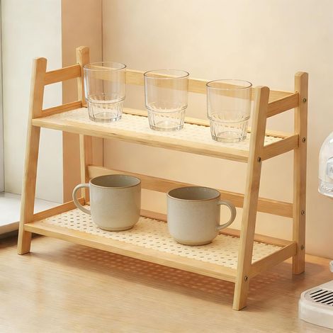 Organisateur de Cuisine en Bambou, Organisateur de Cuisine à 2 Niveaux, Étagère à Épices en Bambou, Rangement Épices Bois, Porte Epices Cuisine Bambou pour Plan de Travail, Bureau, 352918cm (1/5)