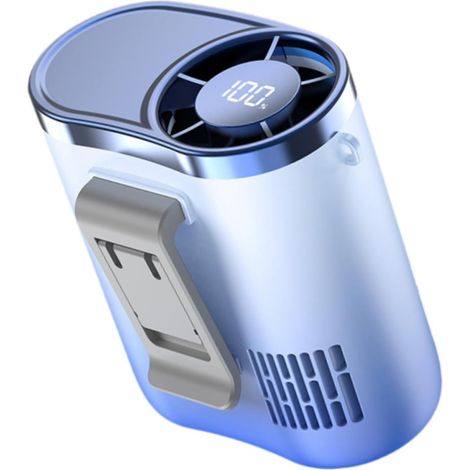 Ventilateur portable ceinture – LED digital, vitesse réglable – Matériau PP – Idéal pour voyage, travail et randonnée – Bleu (1/5)