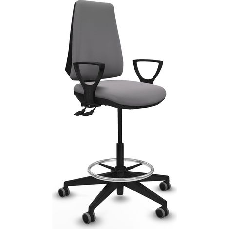 Taburete Elche AS similpiel gris brazos fijos base piramidal ruedas 65mm engomadas