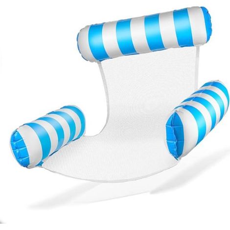 Fauteuil gonflable de piscine avec dossier et accoudoirs, siège flottant, chaise longue gonflable pour piscine (rayures bleues)