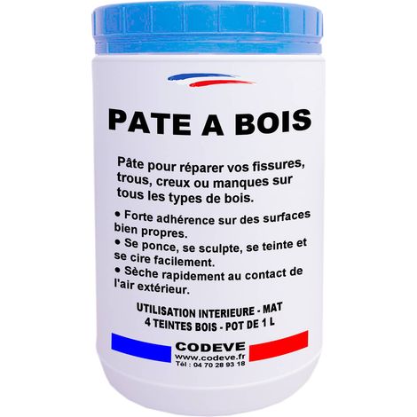 Codève Bois – Pâte à bois 1L – Chêne moyen – Prêt à l'emploi pour trous et fissures – Sèche rapidement – Forte adhérence sur surfaces propres (1/3)