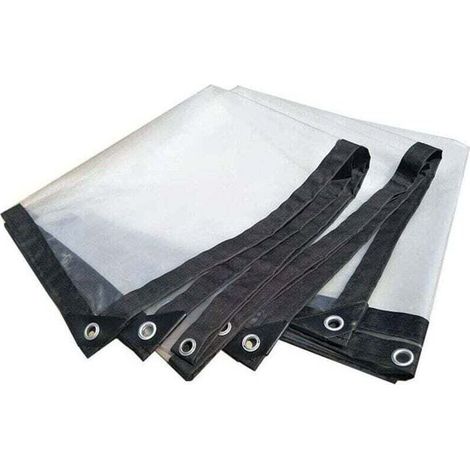 Bâche imperméable transparente pliable avec oeillets – 3 x 4 m, PVC renforcé, livrée avec corde et clips (1/4)