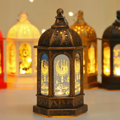 Bougeoir château ancien Ramadan, lanterne bougie dorée forme maison Aïd, modèle hexagonal imprimé, 1 pièce en boîte. (1/5)