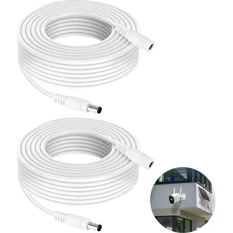 Lot de 2 câbles d’extension d’alimentation CC de 5 m, connecteurs 5,5 mm x 2,1 mm, compatibles avec les appareils DC 5V, 6V, 9V, 12V, 24V, pour caméras de sécurité, routeurs, imprimantes et bandes LED (1/5)