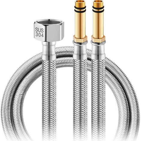 Tuyau D'EntréE D'Eau De Robinet Bassin De LéGumes AntidéFlagrant Tuyau D'Alimentation En Eau Chaude Et Froide Accessoires De Tuyau à Pointe TresséE En Acier Inoxydable 304 (2 PièCes)