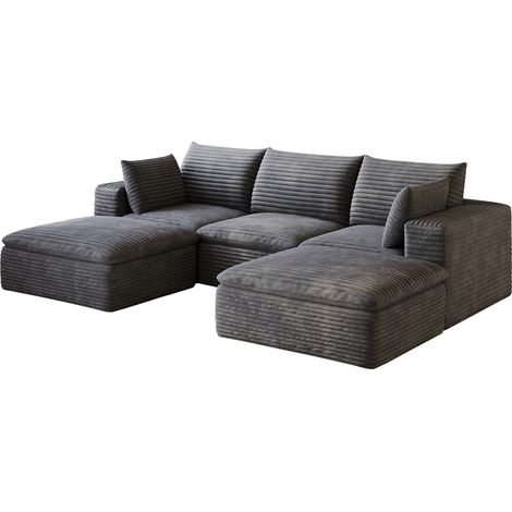 ELVMI Sofá modular 3 plazas en tejido, asiento de espuma, color Gris Oscuro (1/4)
