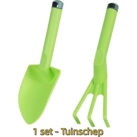 1 ensemble - Truelle de jardin - Convient pour les jardins, terrasses, etc. - Pelle large et fourche à bêcher à trois dents - Doux pour la main - Antirouille - Vert (1/5)