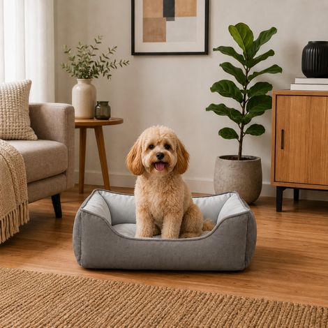 belviona Hundebett, wendbares Hundekörbchen mit 2-in-1 Funktion, weich gepolstert & pflegeleicht, 60x50 cm, hellgrau/dunkelgrau (1/5)