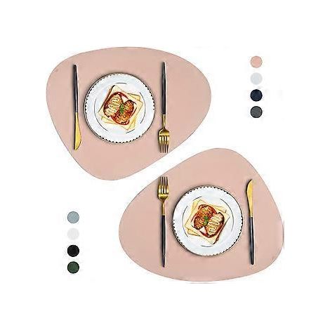 Platzsets, 2er-Set, rund, aus Leder, für Esstische, hitzebeständig, rutschfest, waschbar, isolierend, Kaffeesets, Küchenplatzsets, skandinavischer Stil