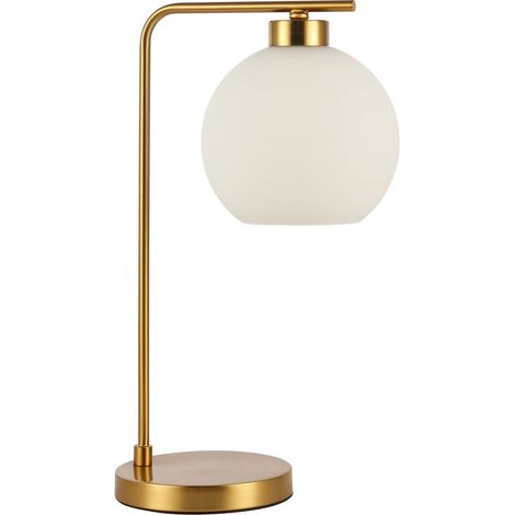 Lampe à Poser Moderne en Laiton Satiné et Verre Blanc E27 - Hauteur 50 cm - PANGIVO (1/2)