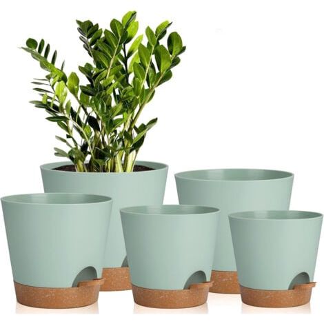 Pots 5 Pcs de Fleurs en Plastique, Pots à Fleurs/Plantes en Plastique, Auto-Arrosant avec Soucoupe de Fleur Convient aux Jardins de Balcon Intérieurs (1/5)