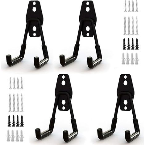 Ganchos de almacenamiento de acero para garaje, paquete de 4, con revestimiento antideslizante, soportes resistentes para colgar escaleras, bicicletas, herramientas de jardín y cuerdas