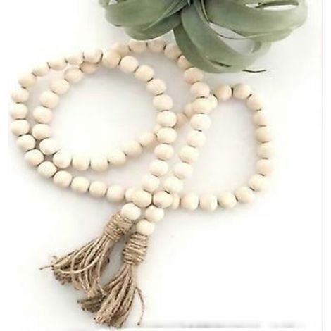 Guirlande de perles en bois, style rustique, avec pompons, à suspendre au mur (14 mm). (1/5)