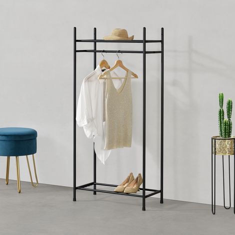 Armario para Ropa / Perchero - 130 x 60 x 40 cm - 2 Estantes y Barra - Acero Negro [en.casa] (1/5)
