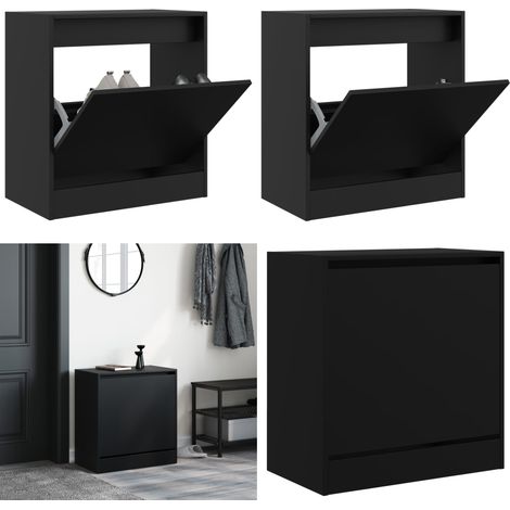 Zapatero de madera de ingeniería negro 60x34x63,5 cm - Armario para zapatos - Almacenamiento de zapatos
