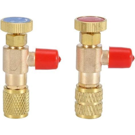 pair 2pcs Valve de sécurité Liquide R410A R22 climatisation réfrigérant 1/4\"Adaptateur de sécurité vanne de Charge de réfrigérant (1/4)