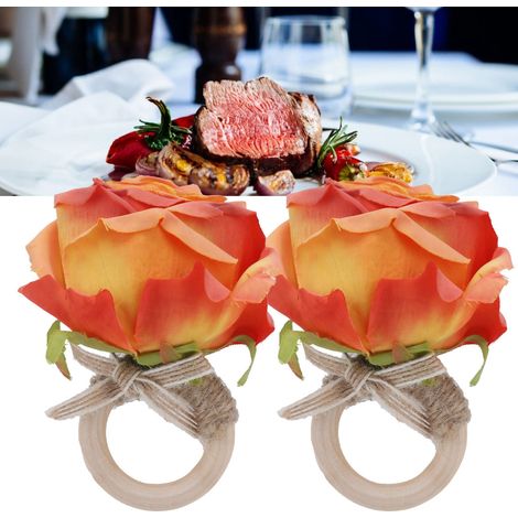 Set mit 2 kreativen Serviettenringen im Western-Stil mit Stoffschlaufen, künstlichen Blumenverzierungen, Serviettenringe mit Waldmotiv für Hotels, orangefarben (1/5)