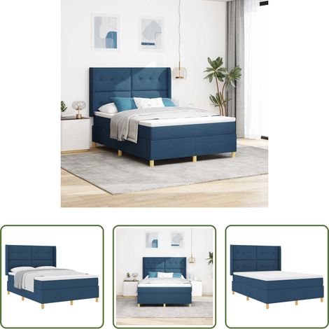 Matelas ferme -  Lit à ressorts avec matelas Bleu 160 x 200 cm tissu (1/5)
