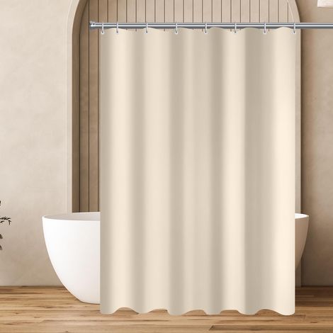Rideau de douche 100 x 190 cm Beige Ourlet lesté Anti-moisissure Imperméable Lavable en polyester pour salle de bain, baignoire avec 8 anneaux de rideau de douche