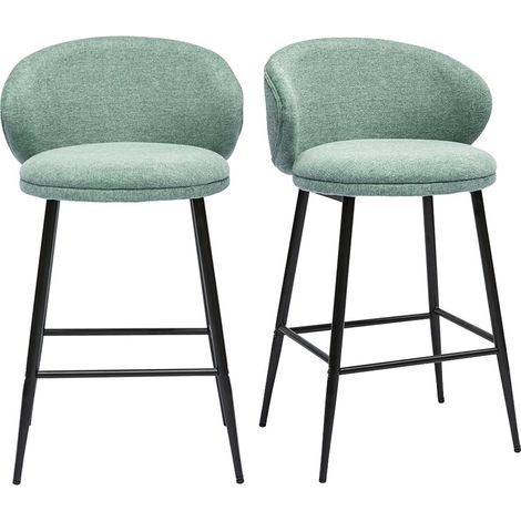 Design Barhocker aus Samt-Textur in Céladon und Schwarzem Metall (Set von 2) ROSALIE