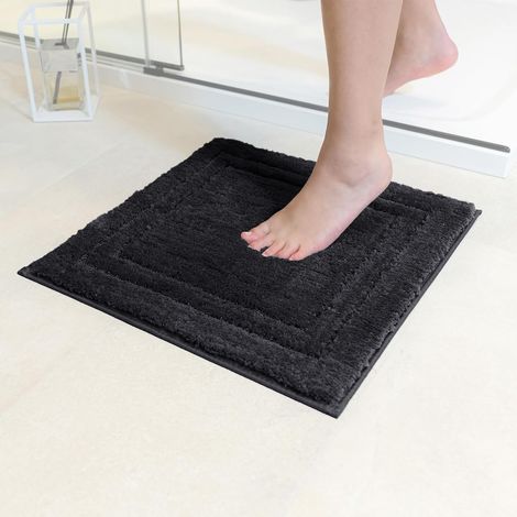 Tapis de Bain Antidérapant Super Absorbant et Lavable en Machine pour la Salle de Bain, Douche, Baignoire ou comme Tapis WC Noir - 45x45 cm (1/5)