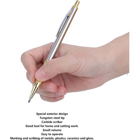 Stylo Graveur Professionnel Pointe Carbure de Tungsten pour Verre et Métal, Outil de Marquage Céramique, Crayon Traceur de Précision, Doré (1/5)