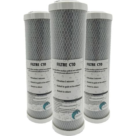 Desineo – Lot de 3 cartouches charbon actif 5 microns – Filtration précise pour porte filtre 10 pouces – Élimine goûts et odeurs – Compatible universel