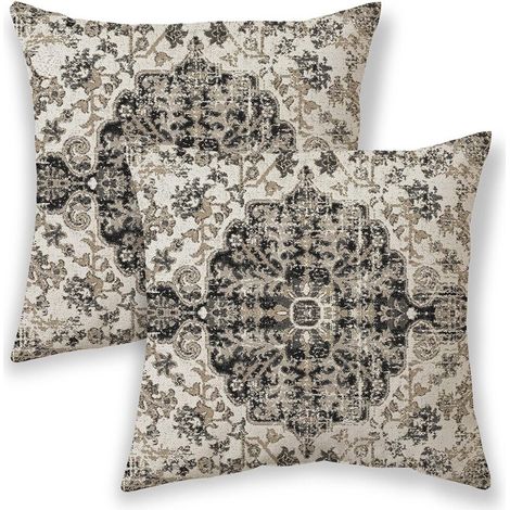 Fundas de almohada de estilo bohemio de 16x16 pulgadas, fundas de cojín decorativas negras de estilo étnico, paquete de 2 cojines decorativos de lino de estilo rústico, adecuados para sofás, camas y c