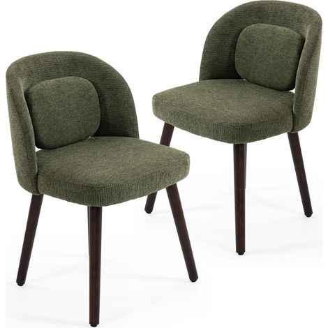FurnitureR Lot de 2 chaises vertes en tissu avec dossier ergonomique et pieds bois massif (1/5)