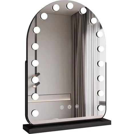 Miroir Hollywood pour coiffeuse avec grand éclairage LED 17 ampoules, intensité réglable, miroir rotatif, style moderne noir