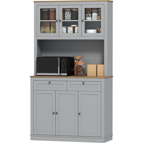 Armoire de cuisine 3 portes vitrées 2 tiroirs étagères réglables gris 100x40x180 cm (1/5)