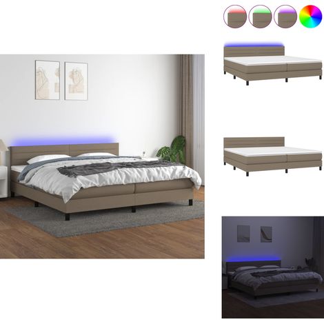 Sommier à lattes de lit et matelas et LED Taupe 200x200cm Tissu - Sommier Tapissier - Lit Plateforme - Lit Avec Led - Matelas À Ressorts Ensachés - Têtière Ajustable (1/5)