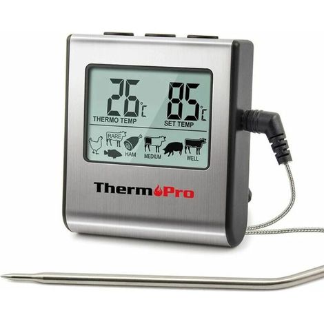 TP16 Thermomètre de Cuisson pour Viande Numérique avec Large Écran LCD pour Fumoir Four Cuisine Friandises Barbecue Grill Thermomètre avec Minuteur et Sonde de Températures en Acier Inoxydable (1/4)
