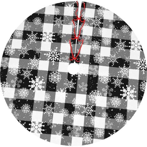 Jupe D Arbre De Noël - Tapis Ronde En Plaid À Carreaux Buffalo Noir Et Blanc Avec Motif Flocon De Neige - Diamètre 91 Cm - Pour Décoration De Fête (1/5)