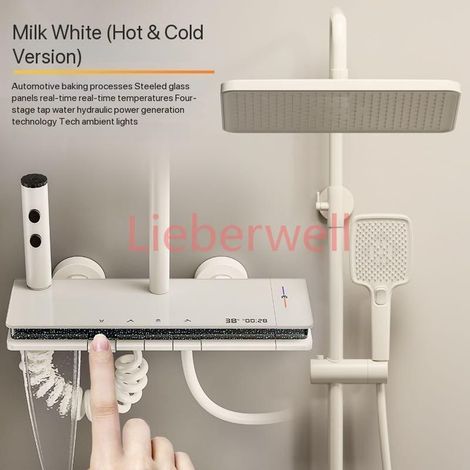ranzai Grey Complete Shower Set with Piano Buttons and Ambient Light, Digital Display, Rain Shower and Handheld Shower Head, Brass, Adjustable Height (1/5)