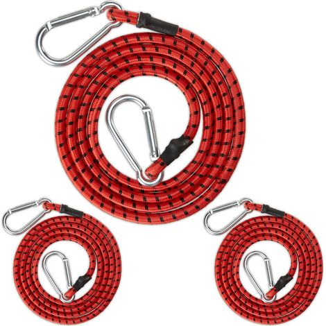 Relaxdays Tendeurs avec mousquetons, lot de 3, sangles, pour coffre de voiture, 175 cm, rouge, remorque & camping (1/5)