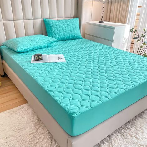 Protège Matelas Imperméable Bonnet Rabat 20-30cm Souple et silencieuse Protège Matelas pour Lit Adulte et Enfant Vert (150 x 200 cm) (1/5)