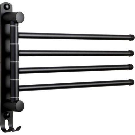 Porte-Serviettes Salle de Bain avec 4 Barres 180°Rotatives Sèche-Serviettes en Acier Inoxydable SUS304 Porte Serviette Murale pour Cuisine Lavabo- Noir