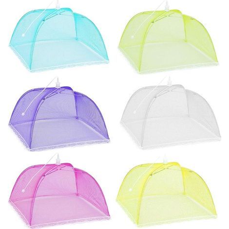 Set di 6 coperture per alimenti a scomparsa, copertura pieghevole in rete, copertura per piatti repellente per mosche e zanzare, colorata, 43x43 cm (17x17 pollici). (1/4)