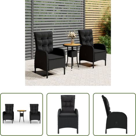 Bistro-Set -  3-tlg. Garten-Bistro-Set Poly Rattan Schwarz (1/5)