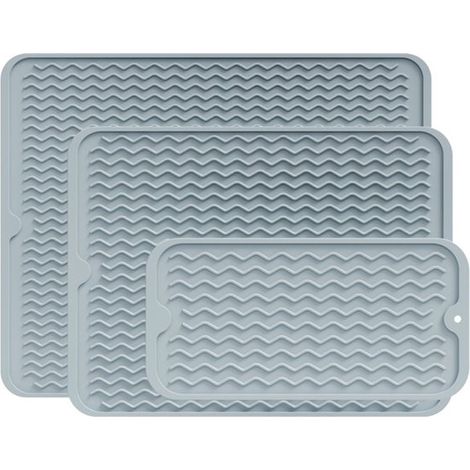 Set di 3 tappetini per lavare i piatti (3015 cm/3040 cm/4050 cm)，realizzati in silicone antiscivolo e resistente al calore，Grigio chiaro (1/5)