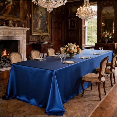 Nappe rectangulaire en satin 140x200 cm, Bleu, Réutilisable