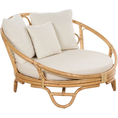 Cama de exterior de ratán cojines beige natural Rossano (1/5)