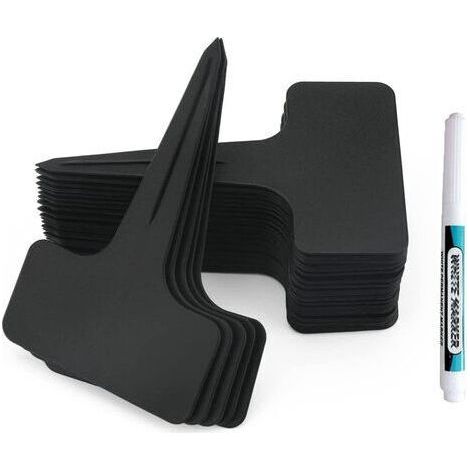 100 Pcs Thick Plastic Plant Markers Labels Black T Type Garden Plant Labels Vegetable Garden with Waterproof Pen Reusable Labeling and Plant Accessories(Black）H (1/5)
